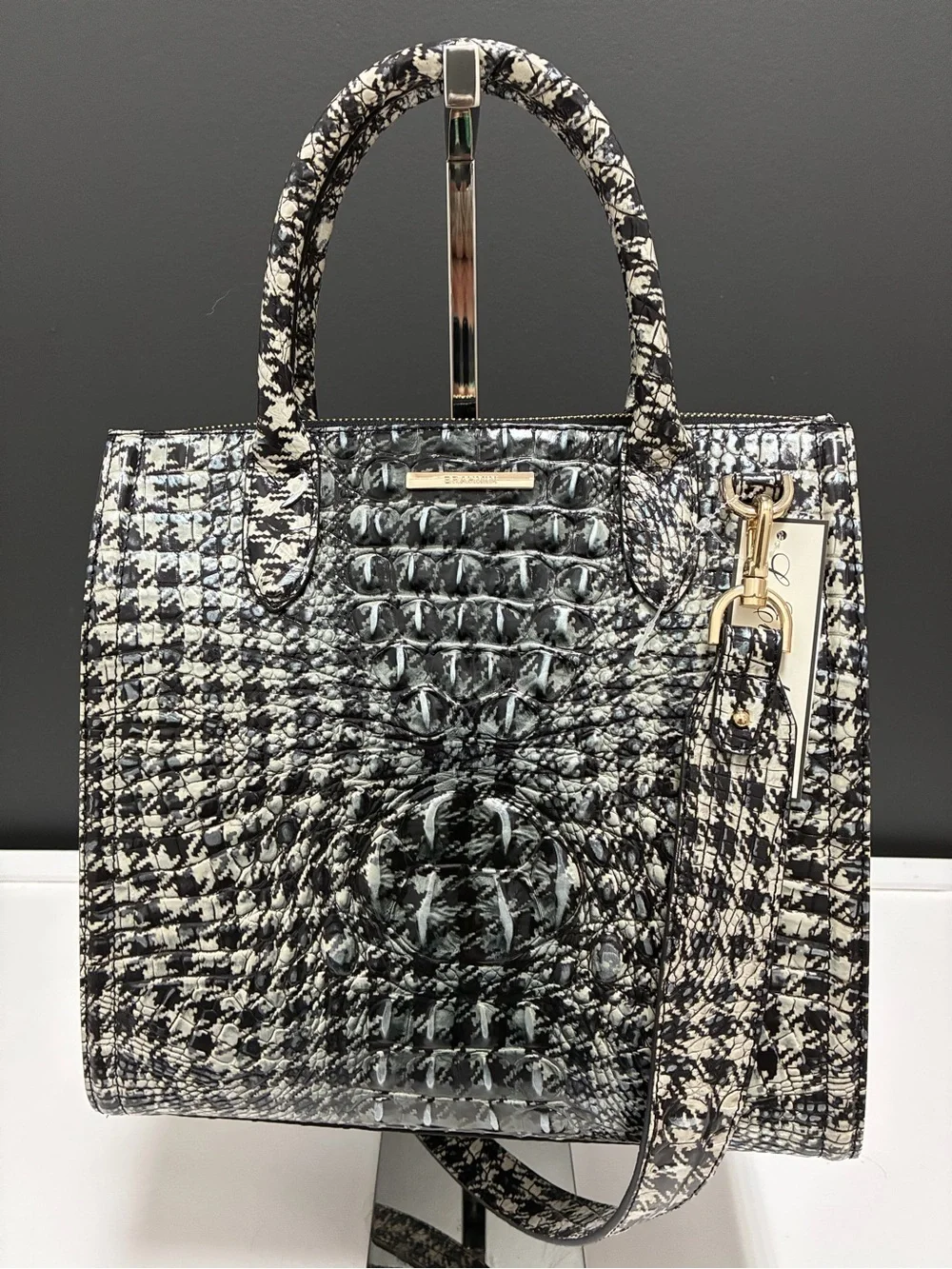 Brahmin NWT Black & White Houndstooth Structured Tote Bag